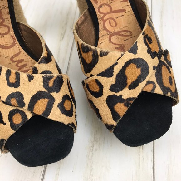 Sam Edelman Animal Print Leopard Print Leather Calf Fur Platform Heels Size 6.5 - Picture 4 of 16
